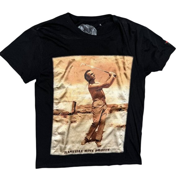 Bastille Vintage Golfer TShirt Silk Patch Made in Italy Cotton Black Large - Picture 1 of 6